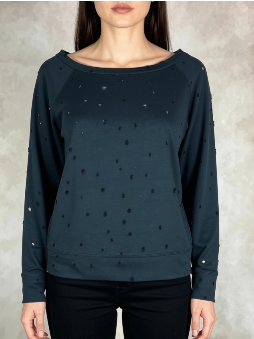 BAR III Black Distressed Sweatshirt SMALL